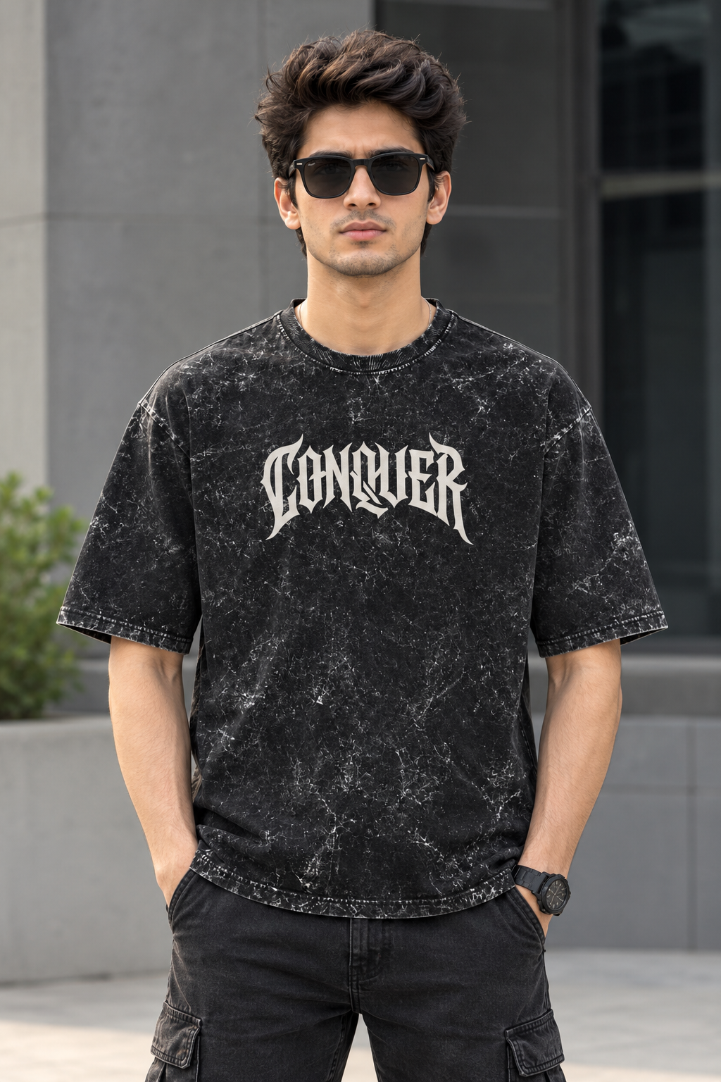 Conquer- Premium Acid Washed Oversized Tee